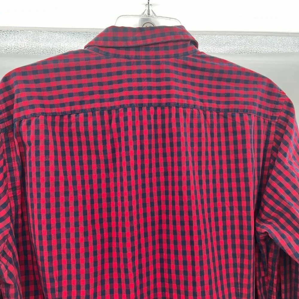 Banana Republic Men's Tailored Slim Fit Button Up Shirt Red/Blue Check Large